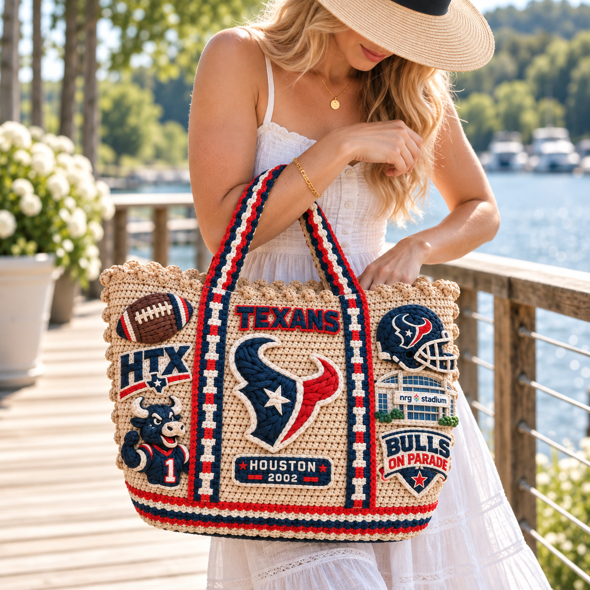HTX Straw-Style Embellished Tote Bag NTKO