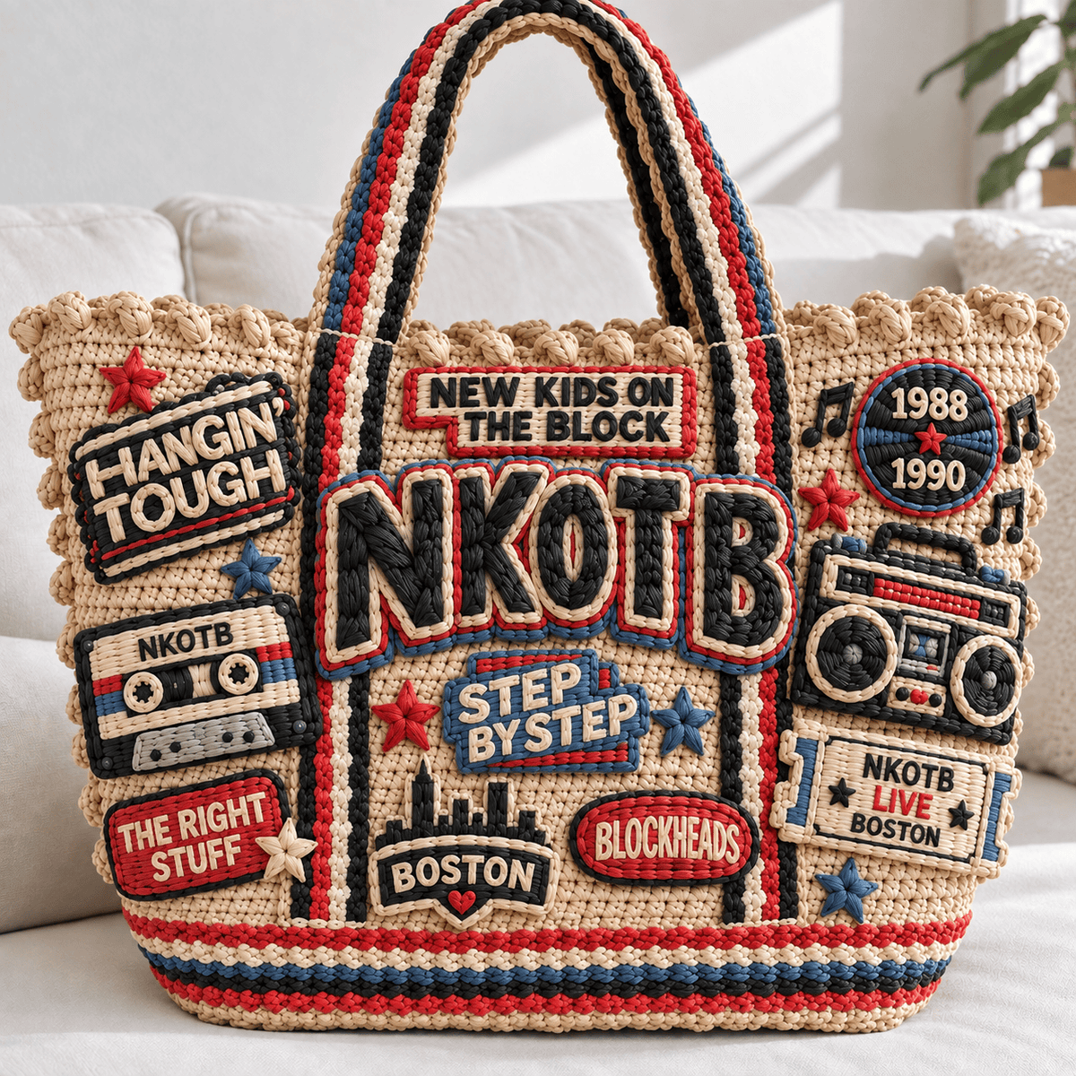 NKOTB Straw-Style Embellished Tote Bag NTKO