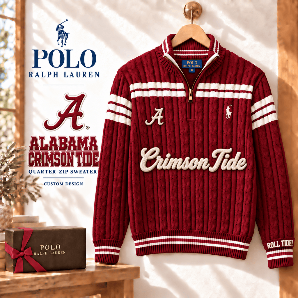 ACT PREMIUM Varsity Cable-Knit Quarter-Zip Sweater NHVH
