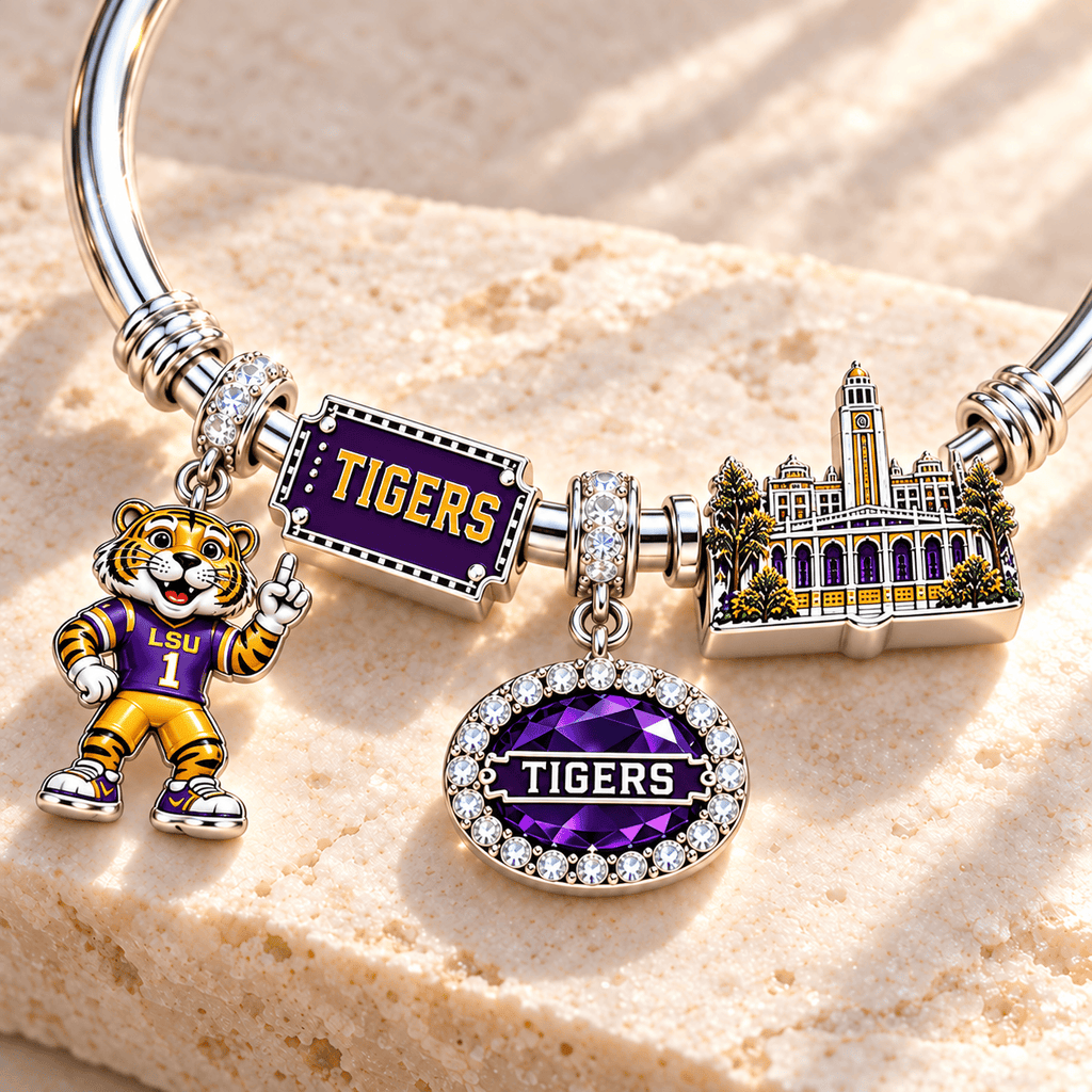 LSU Silver Charm Bracelet Set TMH